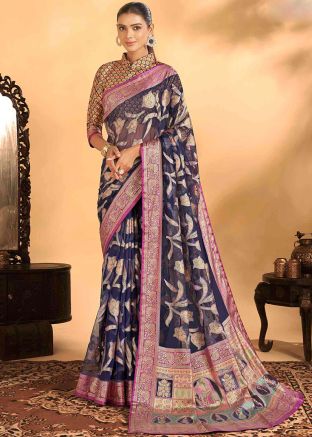 Blue Brasso Work Georgette Saree