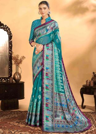Blue Brasso Work Georgette Saree