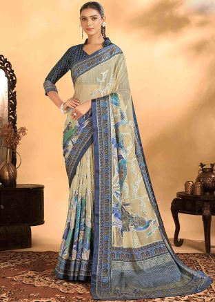 Cream Brasso Work Saree In Georgette
