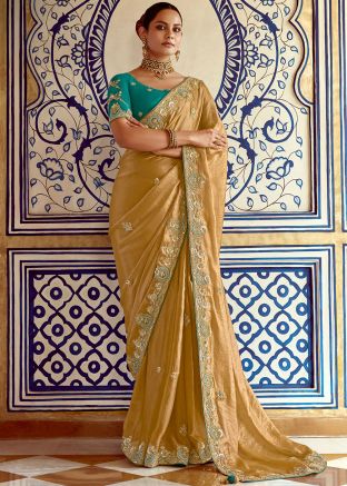 Yellow Embroidered Saree In Silk