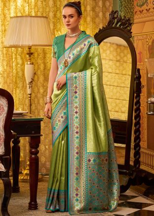 Green Zari Woven Saree In Tissue Silk