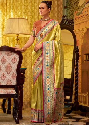 Yellow Tissue Silk Saree n Zari Woven