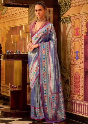 Purple Zari Woven Saree In Tissue Silk
