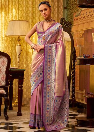 Purple Zari Woven Saree In Tissue Silk