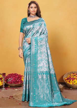Grey Art Silk Woven Saree