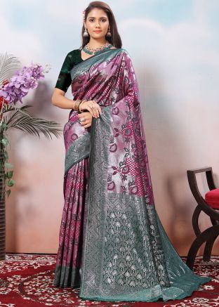 Dual Tone Pink Woven Saree & Blouse
