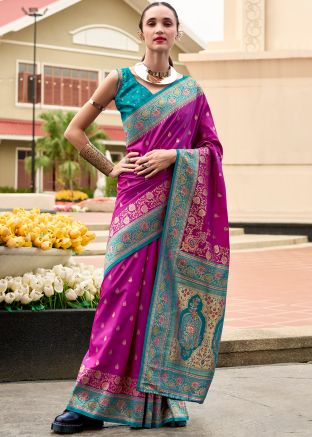 Purple Zari Woven Art Silk Saree