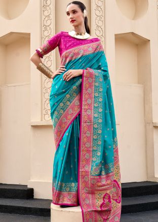 Blue Art Silk Zari Woven Saree