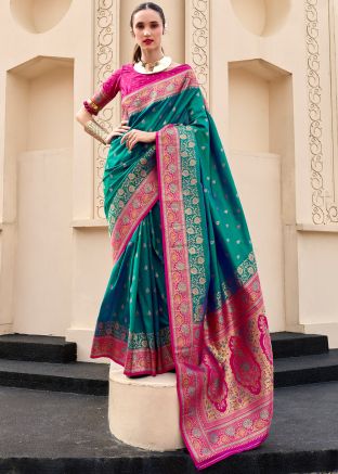 Dual Tone Green Woven Art Silk Saree
