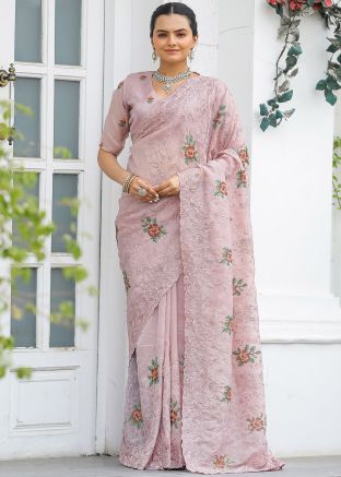 Light Pink Embroidered Chiffon Saree