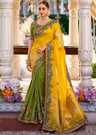 Green Embroidered Saree In Silk