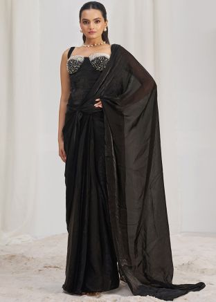 Black Pre-Stitched Organza Saree
