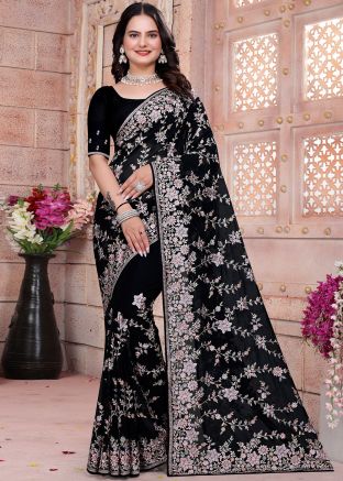 Black Embroidered Georgette Saree