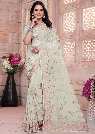 Grey Resham Embroidered Saree