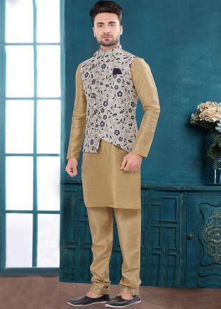 Off White Asymmetric Woven Jacquard Nehru Jacket