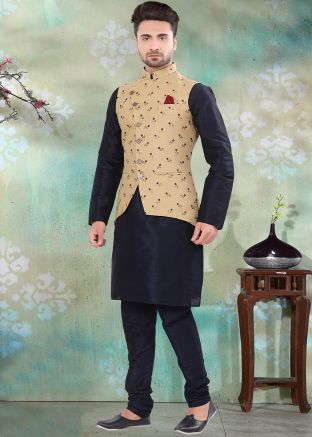 Readymade Beige Woven Nehru Jacket In Jacquard