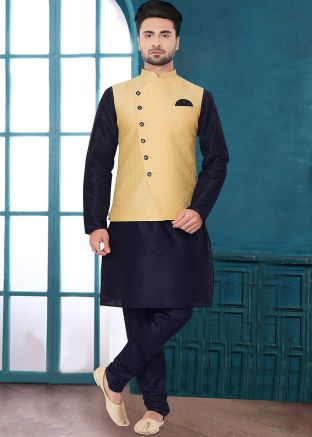Yellow Woven Jacquard Nehru Jacket