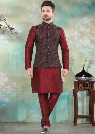 Black Woven Nehru Jacket In Jacquard