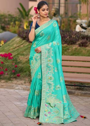 Blue Dola Silk Saree In Zari Woven Work