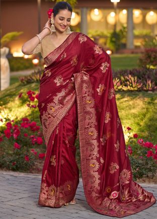 Red Zari Woven Saree In Dola Silk