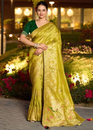 Green Dola Silk Saree In Zari Woven Work