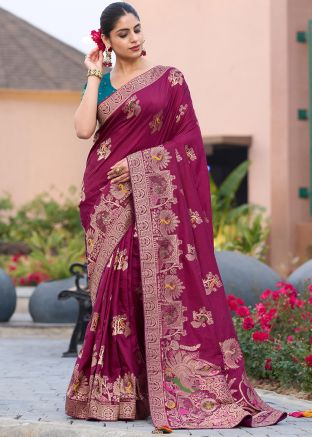 Magenta Zari Woven Saree In Dola Silk