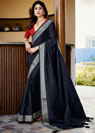 Balck Zari Woven Silk Saree