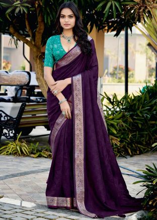 Purple Zari Woven Saree In Silk