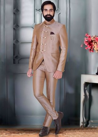 Beige Readymade Bandhgala Jodhpuri For Men