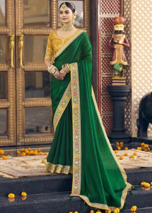 Dark Green Embroidered Georgette Saree