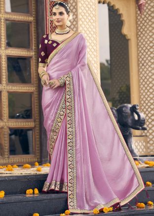 Lavender Embroidered Border Saree
