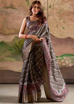 Grey Zari Woven Saree In Dola Silk