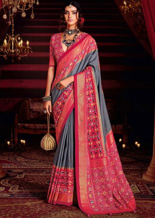 Grey Silk Zari Woven Saree