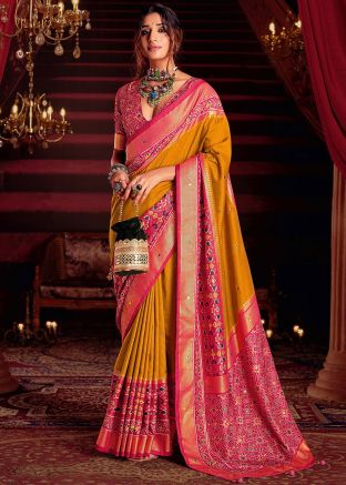 Yellow Silk Printed Saree & Blouse