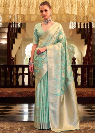 Pastel Green Satin Silk Woven Saree