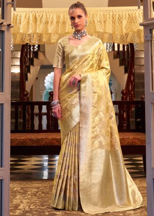 Yellow Woven Saree In Satin