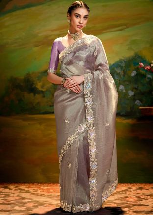 Purple Organza Saree With Woven Blouse