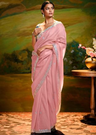 Pink Embroidered Organza Saree 