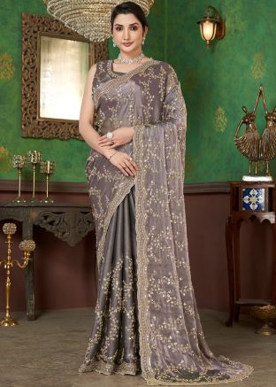 Grey Embrodiered Saree In Organza