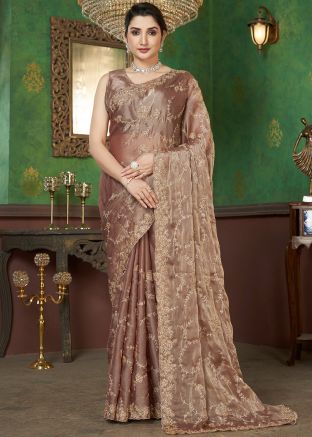 Brown Embrodiered Saree In Georgette