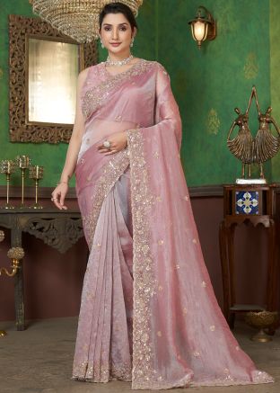 Pink Embroidered Banarasi Silk Saree
