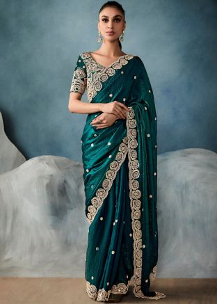Gren Embroidered Tussar Silk Saree