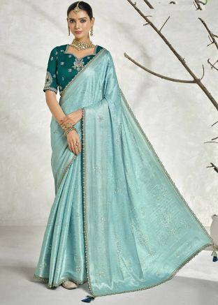 Blue Woven Saree In Silk