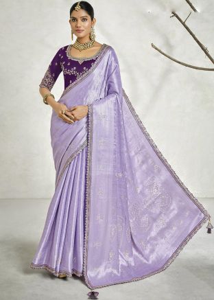 Lavender Silk Woven Saree With Blouse