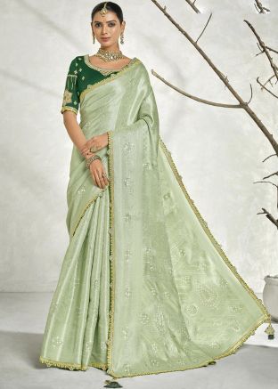 Sage Green Woven Silk Saree
