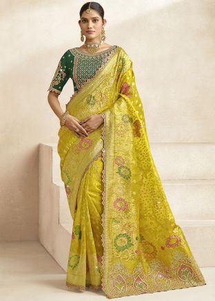 Yellow Woven Silk Saree & Blouse