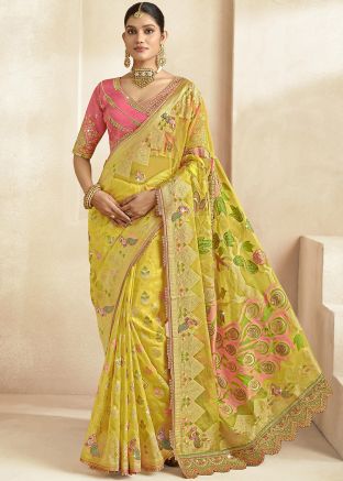 Yellow Zari Woven Silk Saree