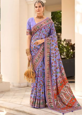 Lavender Tussar Silk Floral Print Saree