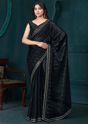 Black Embroidered Organza Saree