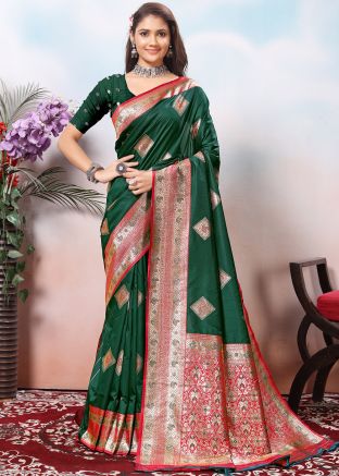 Green Silk Saree In Zari Woven Work